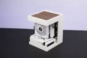 Compact Seaview Case with minimalist white design, front view of cooling fans and cable management