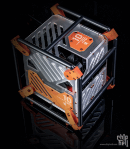 Side view of Omnipotence Mechanical mod, highlighting the industrial acrylic and aluminum chassis with Seasonic FOCUS SPX-750 PSU.