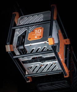 Top-down perspective of Omnipotence Mechanical build, showcasing structural frame and Seasonic FOCUS SPX-750 integration.