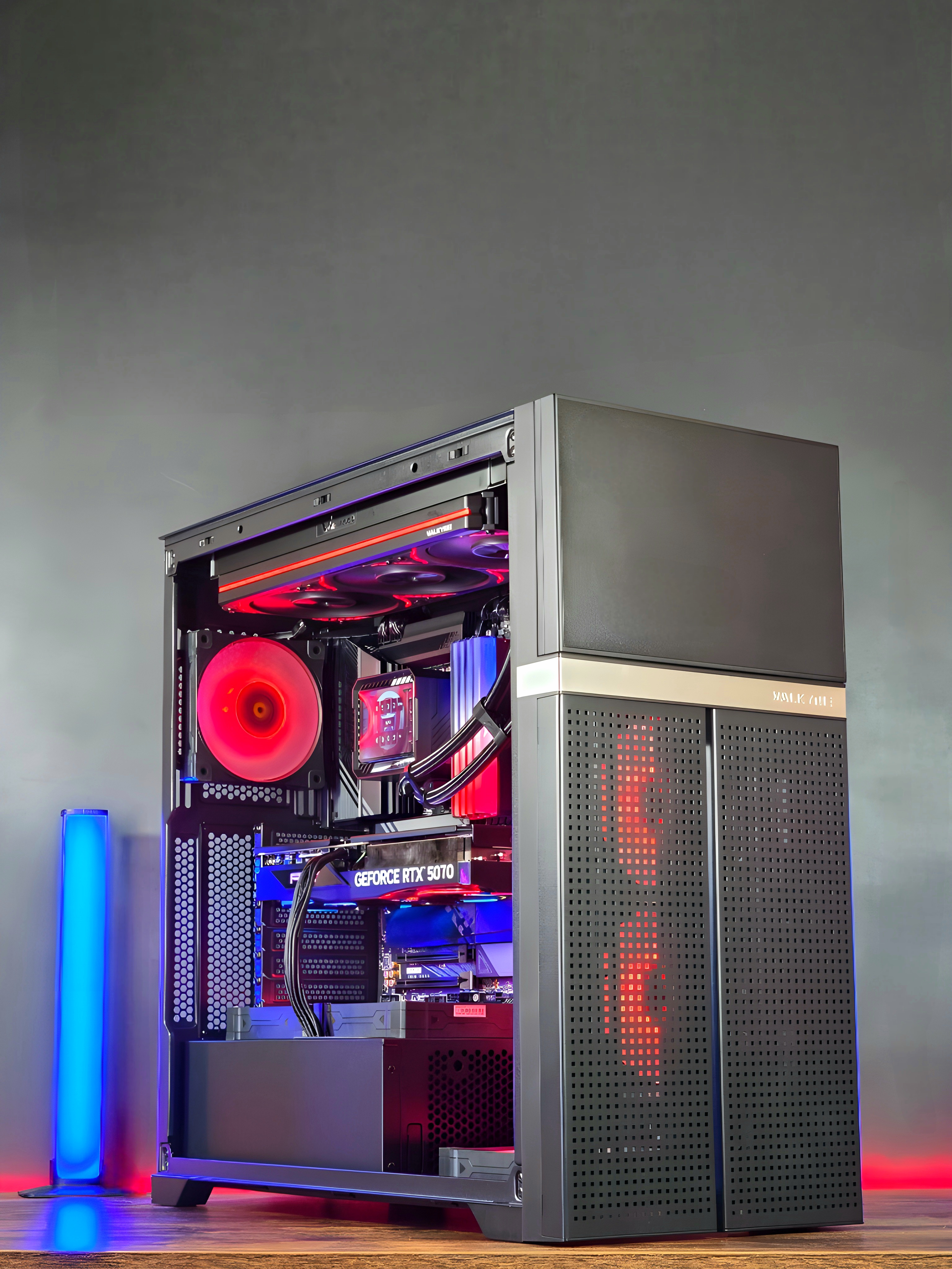 Side view of Captain America modded PC by MVP Gaming PC with GeForce RTX 5070 and Seasonic PSU