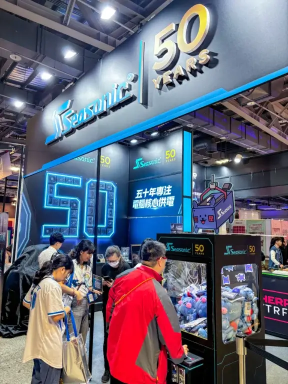 Seasonic booth at Wirforce 2025 with its famous WATTY claw machine