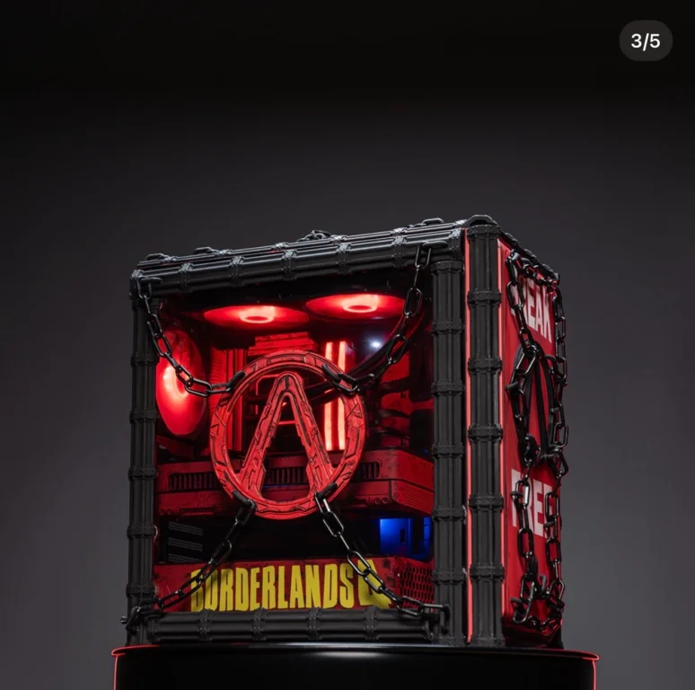 Red-lit Borderlands crate-style PC build customized by AzpectCustomz